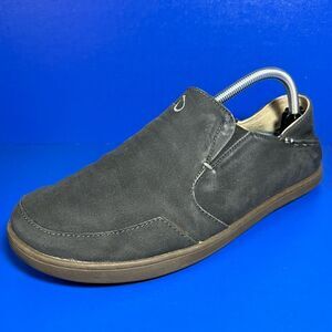 OluKai Mens Nohea Twill Black Slip On Shoes 9